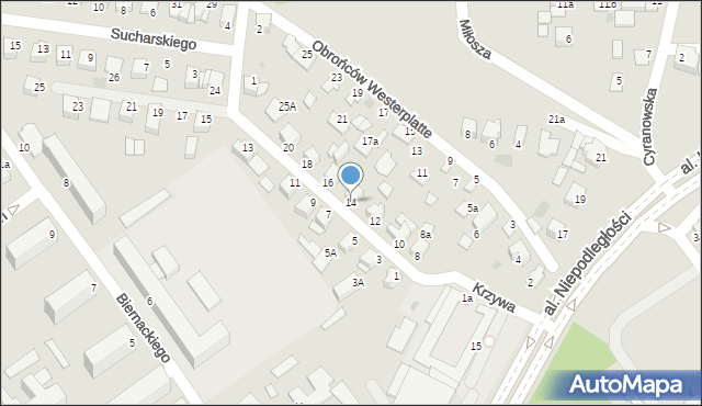 Mielec, Krzywa, 14, mapa Mielca