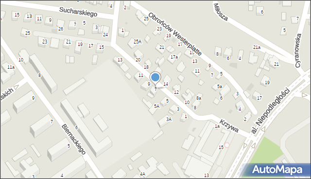 Mielec, Krzywa, 7, mapa Mielca