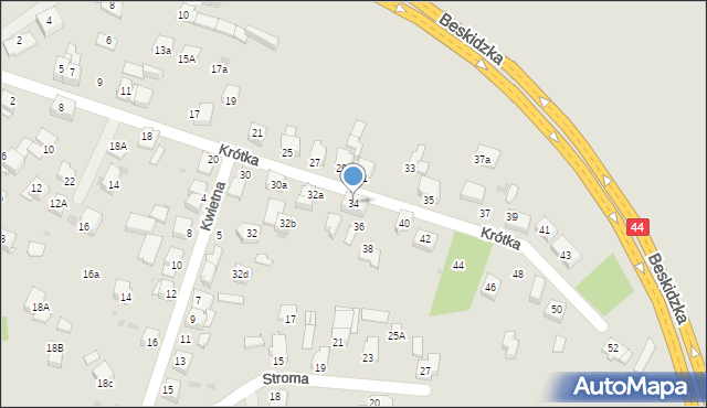 Mikołów, Krótka, 34, mapa Mikołów