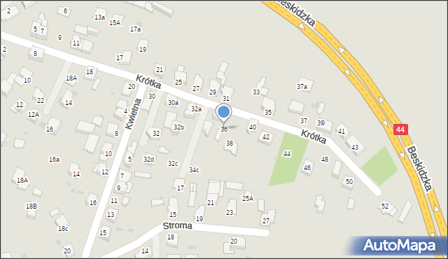 Mikołów, Krótka, 36, mapa Mikołów