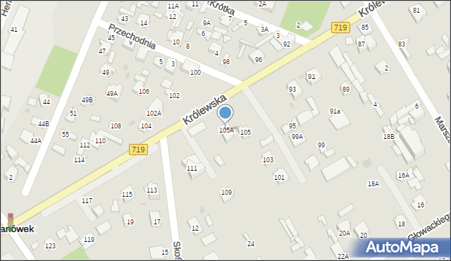 Milanówek, Królewska, 105A, mapa Milanówek