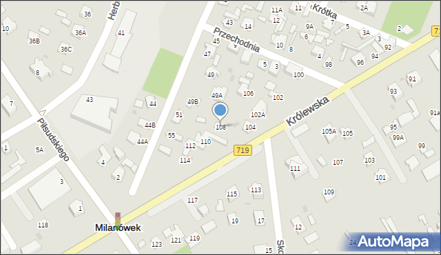 Milanówek, Królewska, 108, mapa Milanówek