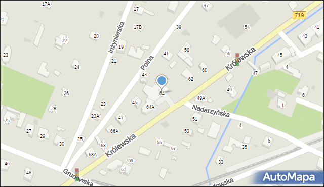 Milanówek, Królewska, 64, mapa Milanówek