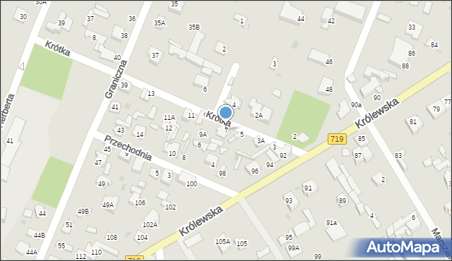 Milanówek, Krótka, 7, mapa Milanówek