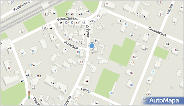 Milanówek, Krzywa, 5, mapa Milanówek