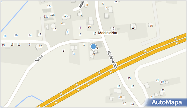 Modlniczka, Krakowska, 16, mapa Modlniczka