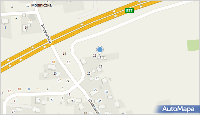 Modlniczka, Krakowska, 19, mapa Modlniczka