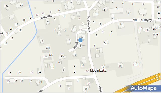 Modlniczka, Krakowska, 8, mapa Modlniczka