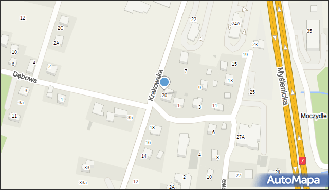 Mogilany, Krakowska, 20, mapa Mogilany