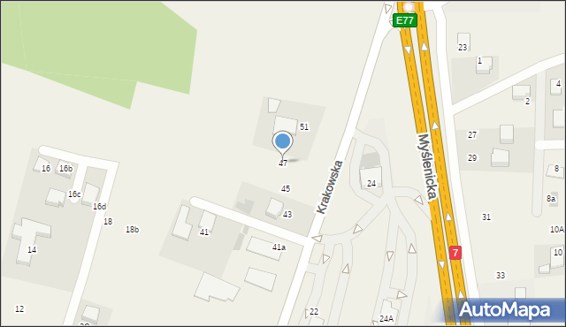Mogilany, Krakowska, 47, mapa Mogilany