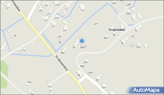 Mszana Dolna, Krakowska, 94a, mapa Mszana Dolna