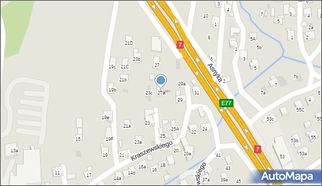 Myślenice, Kraszewskiego Józefa Ignacego, 27a, mapa Myślenice