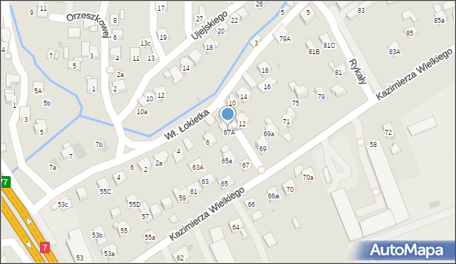 Myślenice, Króla Kazimierza Wielkiego, 67A, mapa Myślenice
