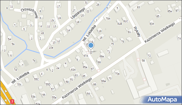 Myślenice, Króla Władysława Łokietka, 12, mapa Myślenice