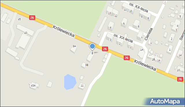 Myślibórz, Królewiecka, 9, mapa Myślibórz