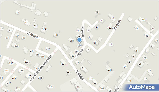 Mysłowice, Krzywa, 1A, mapa Mysłowice