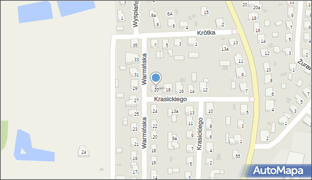 Nidzica, Krasickiego Ignacego, bp., 20, mapa Nidzica