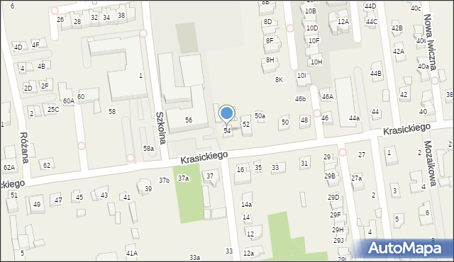 Nowa Iwiczna, Krasickiego Ignacego, bp., 54, mapa Nowa Iwiczna