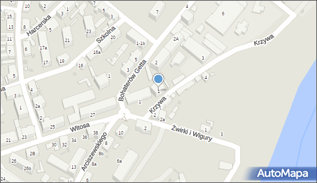 Nowa Sól, Krzywa, 1, mapa Nowa Sól