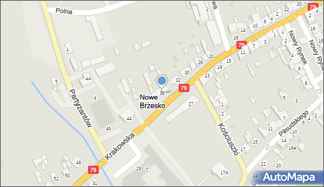 Nowe Brzesko, Krakowska, 38, mapa Nowe Brzesko