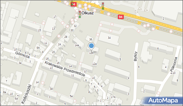 Olkusz, Krakowskie Przedmieście, 12b, mapa Olkusz