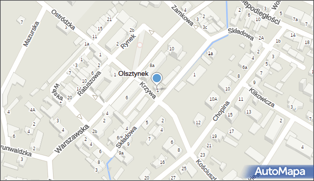 Olsztynek, Krzywa, 1, mapa Olsztynek