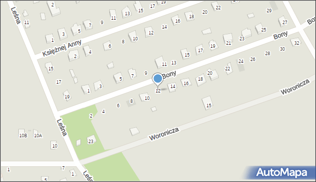 Osieck, Królowej Bony, 12, mapa Osieck