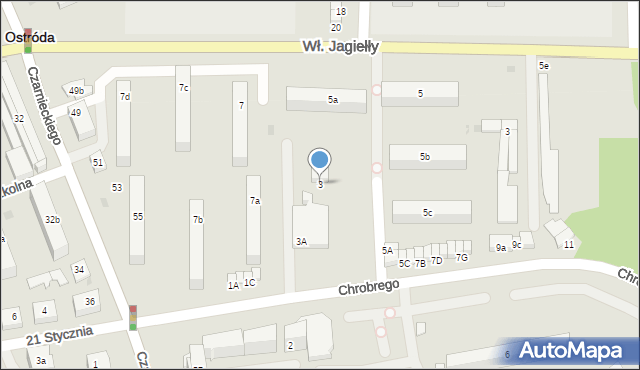 Ostróda, Króla Bolesława Chrobrego, 3, mapa Ostróda