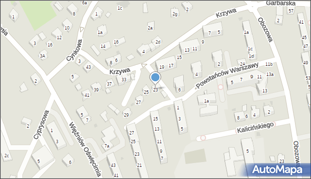 Oświęcim, Krzywa, 23, mapa Oświęcimia