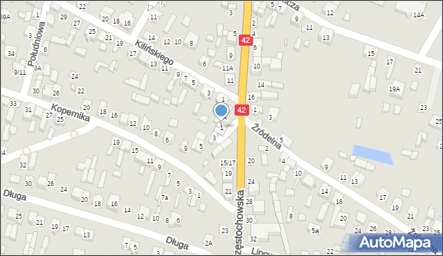 Pajęczno, Krótka, 1, mapa Pajęczno