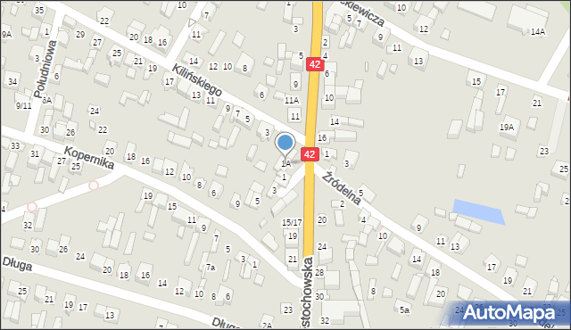 Pajęczno, Krótka, 1A, mapa Pajęczno