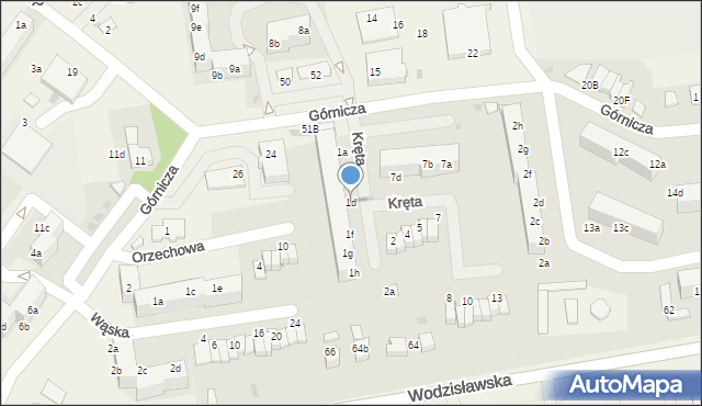 Pawłowice, Kręta, 1d, mapa Pawłowice