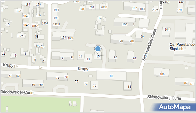 Piekary Śląskie, Krupy Józefa, ks., 15, mapa Piekary Śląskie