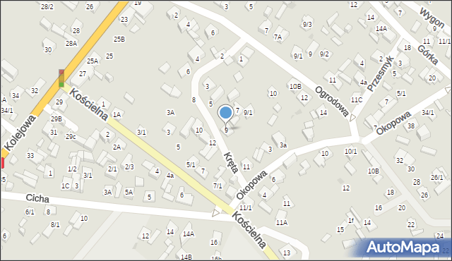 Płock, Kręta, 9, mapa Płock