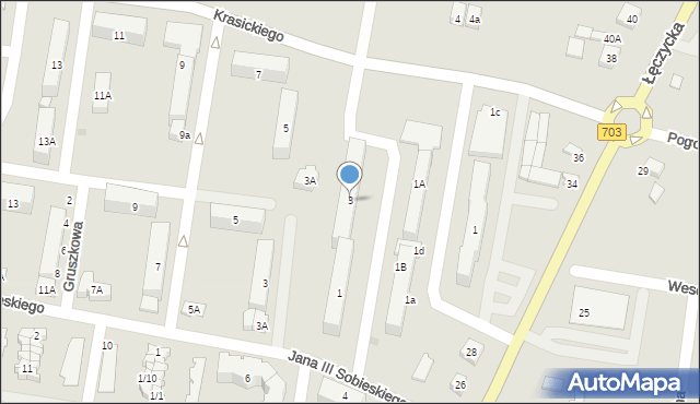 Poddębice, Krasickiego Ignacego, bp., 3, mapa Poddębice