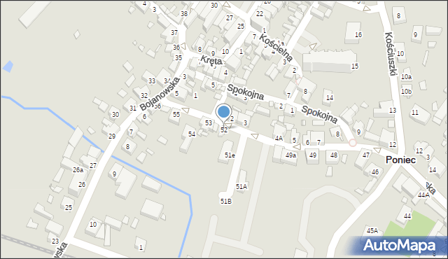 Poniec, Krobska, 52, mapa Poniec