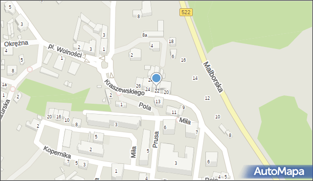 Prabuty, Kraszewskiego Józefa Ignacego, 22, mapa Prabuty