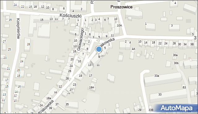 Proszowice, Krakowska, 9, mapa Proszowice