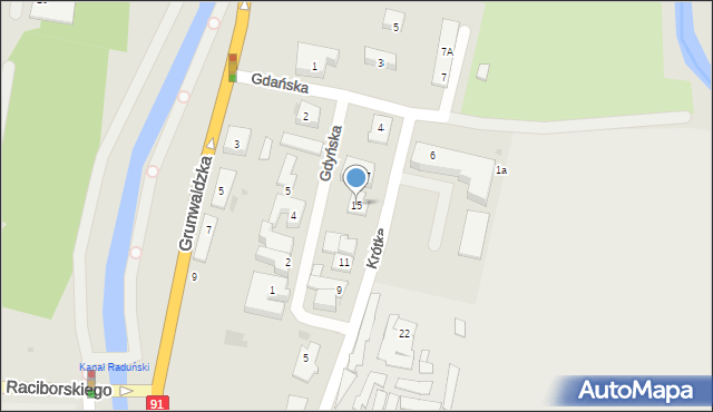 Pruszcz Gdański, Krótka, 15, mapa Pruszcz Gdański