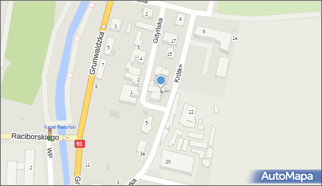 Pruszcz Gdański, Krótka, 9, mapa Pruszcz Gdański