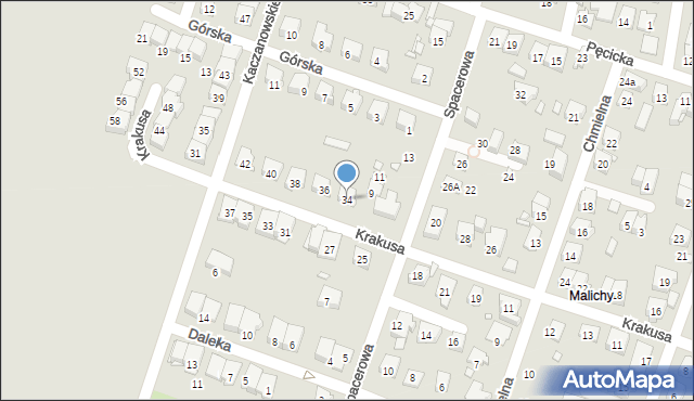 Pruszków, Krakusa, 34, mapa Pruszków