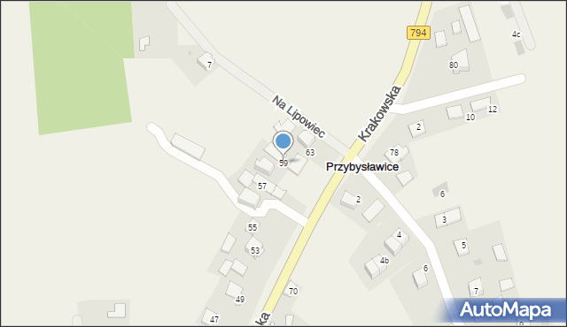 Przybysławice, Krakowska, 59, mapa Przybysławice