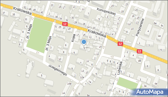 Przysucha, Kręta, 3, mapa Przysucha