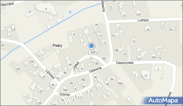 Psary, Krótka, 5, mapa Psary