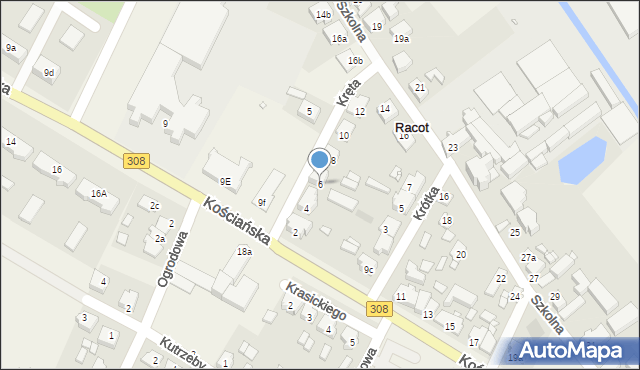 Racot, Kręta, 6, mapa Racot