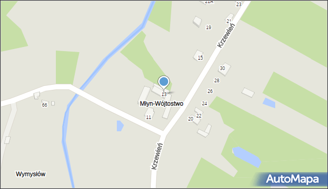 Radom, Krzewień, 13, mapa Radomia