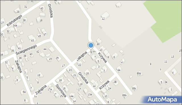 Radomsko, Krzywa, 9, mapa Radomsko