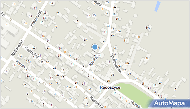 Radoszyce, Krótka, 1, mapa Radoszyce