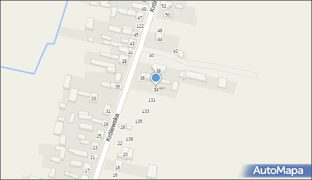 Radziechowice Drugie, Królewska, 34, mapa Radziechowice Drugie