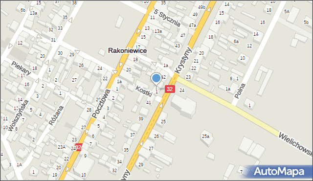 Rakoniewice, Krystyny, 41a, mapa Rakoniewice